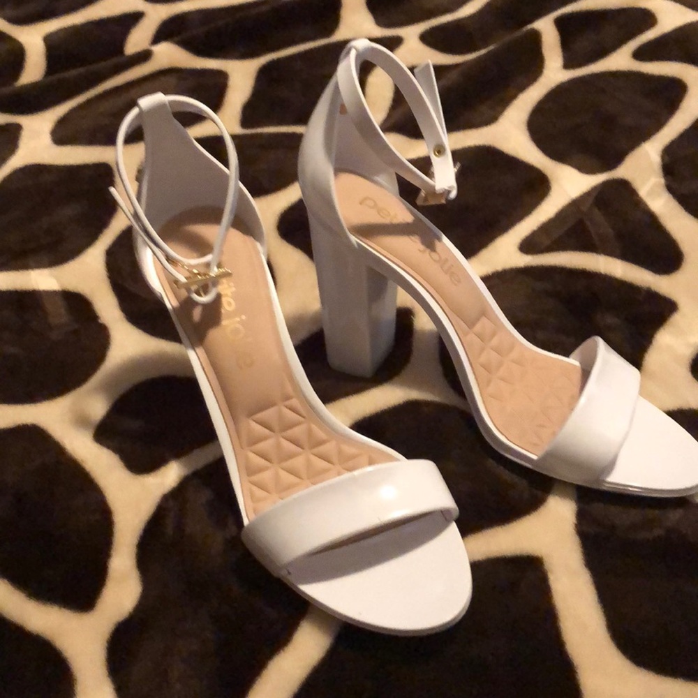 White ankle strap heels
